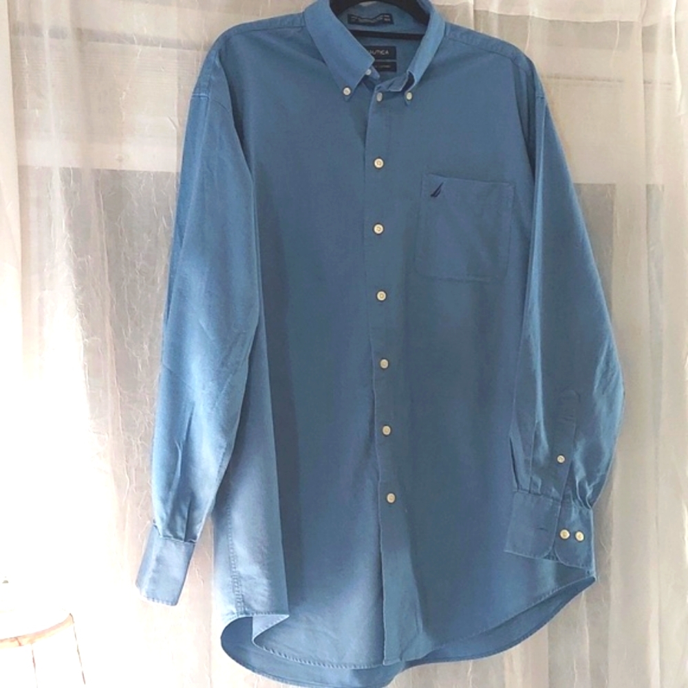 Nautica Men's Casual Blue L/S collared Vintage Oxford Shirt Sz 17